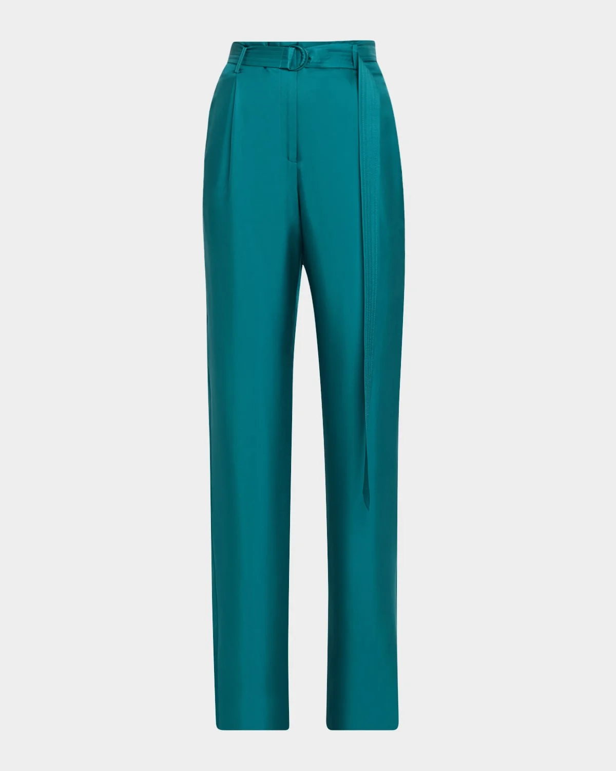 Belted Silk Pleated Straight-Leg Trousers - 1