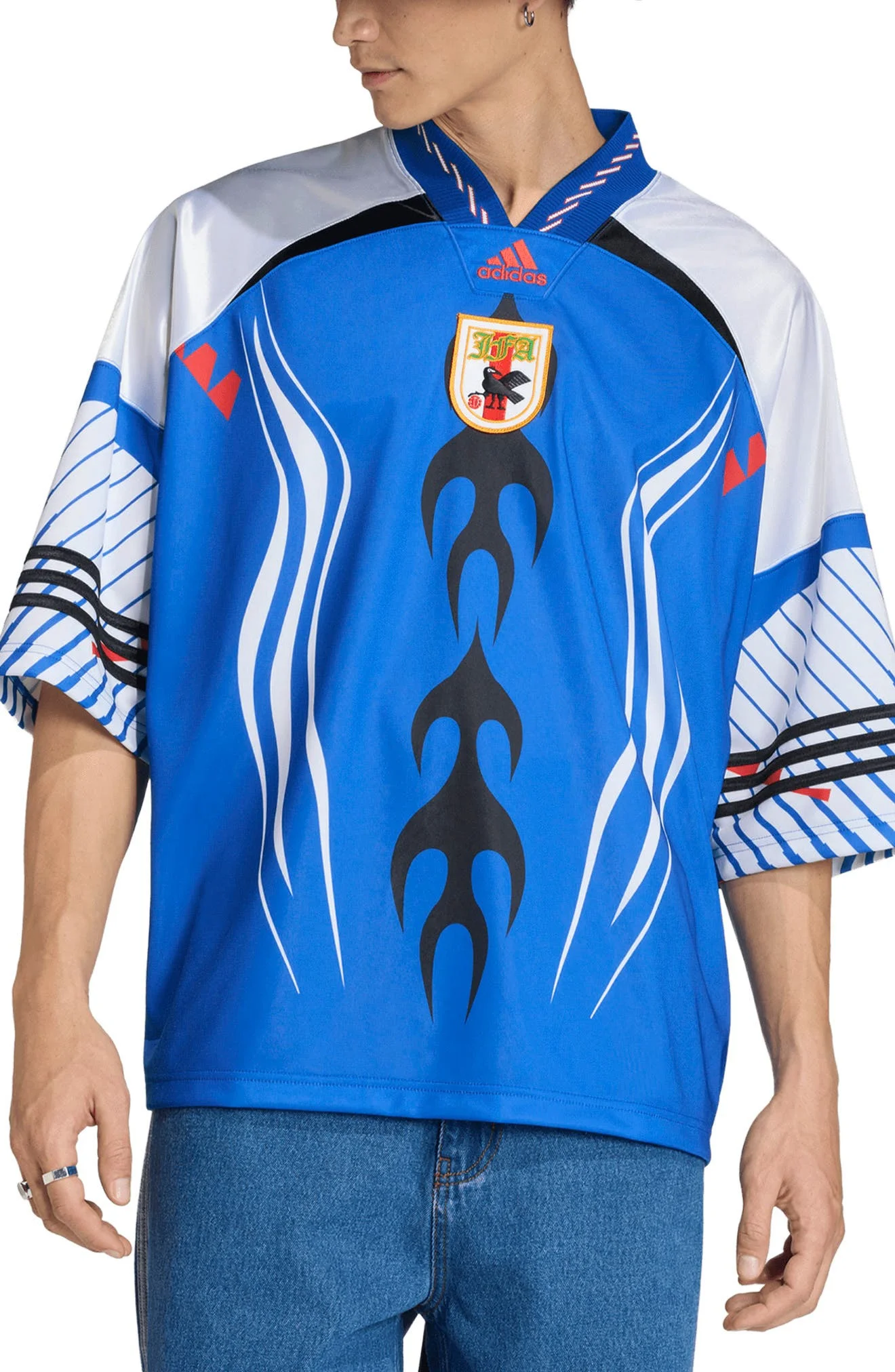 adidas JFA Japan Oversize Jersey in Power Blue/white/red at Nordstrom - 1