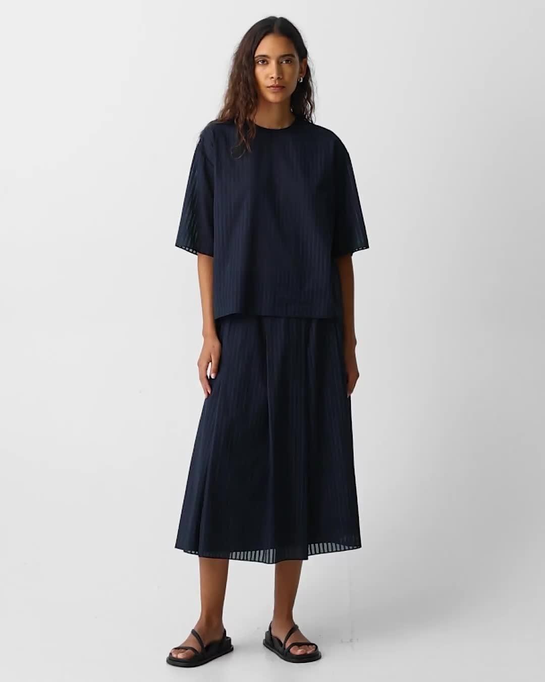 Pleated A-Line Skirt in Linear Cotton - 7