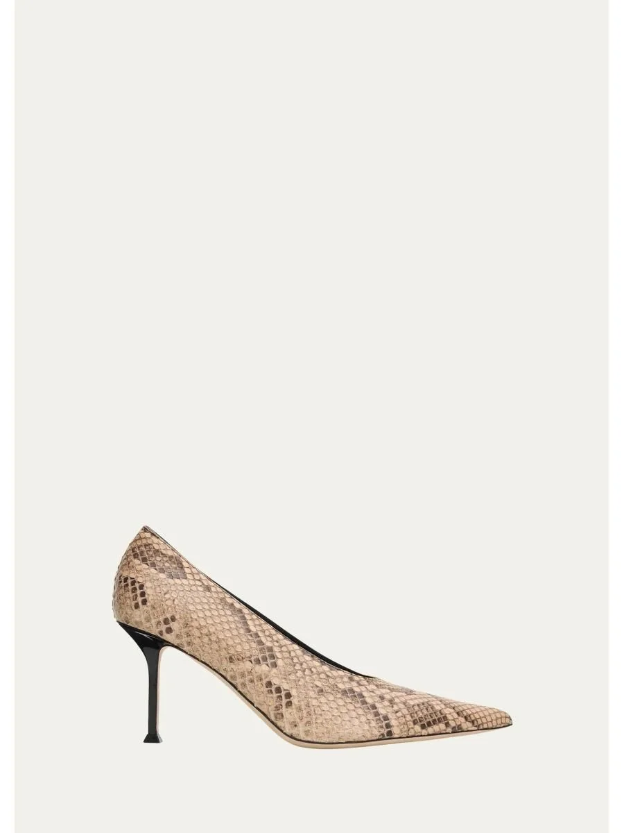 75mm Helix Snake-Printed Leather Pumps - 1