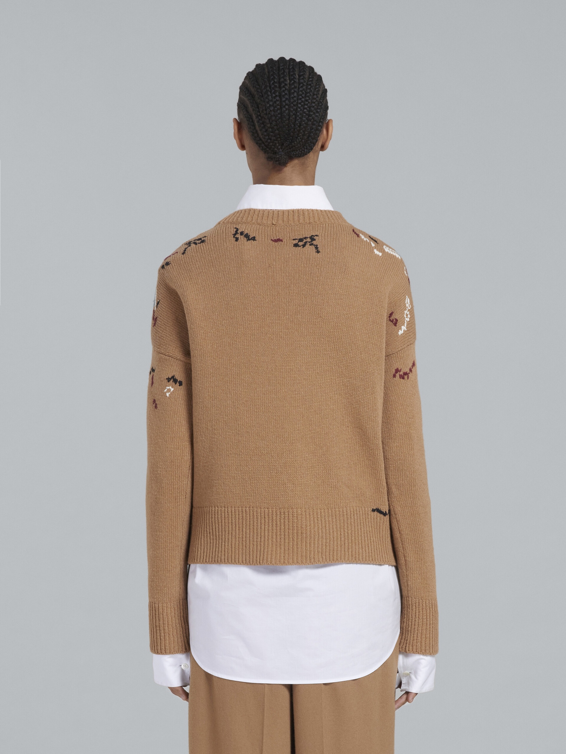BEIGE CREWNECK SWEATER WITH RAW-EDGE DETAILING - 3