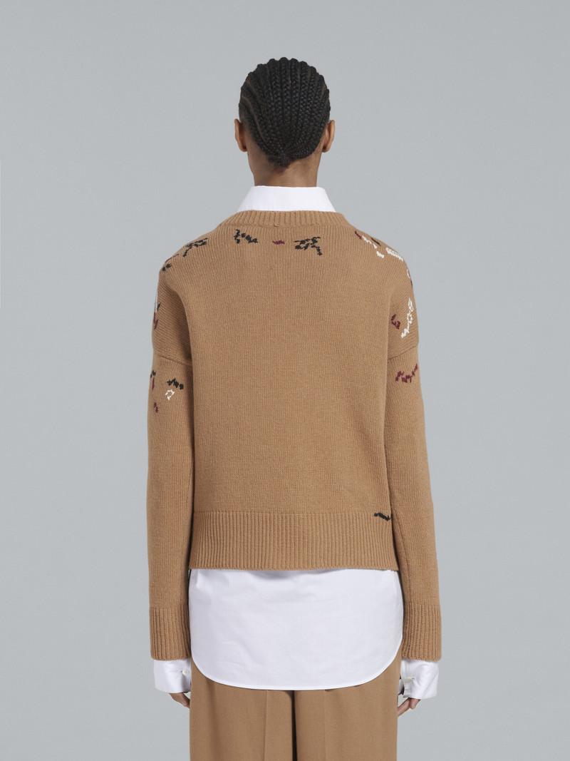 BEIGE CREWNECK SWEATER WITH RAW-EDGE DETAILING 3