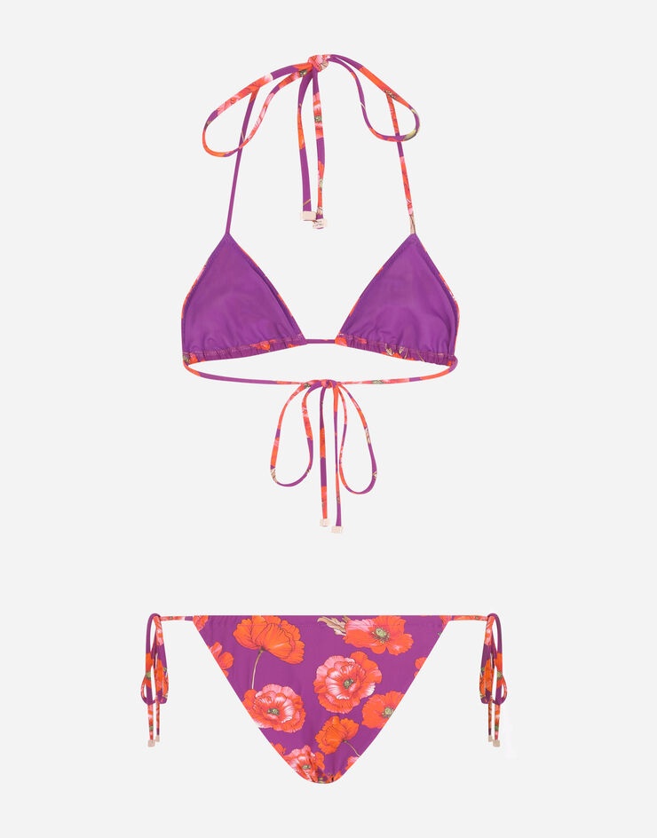 Poppy-print triangle bikini - 3