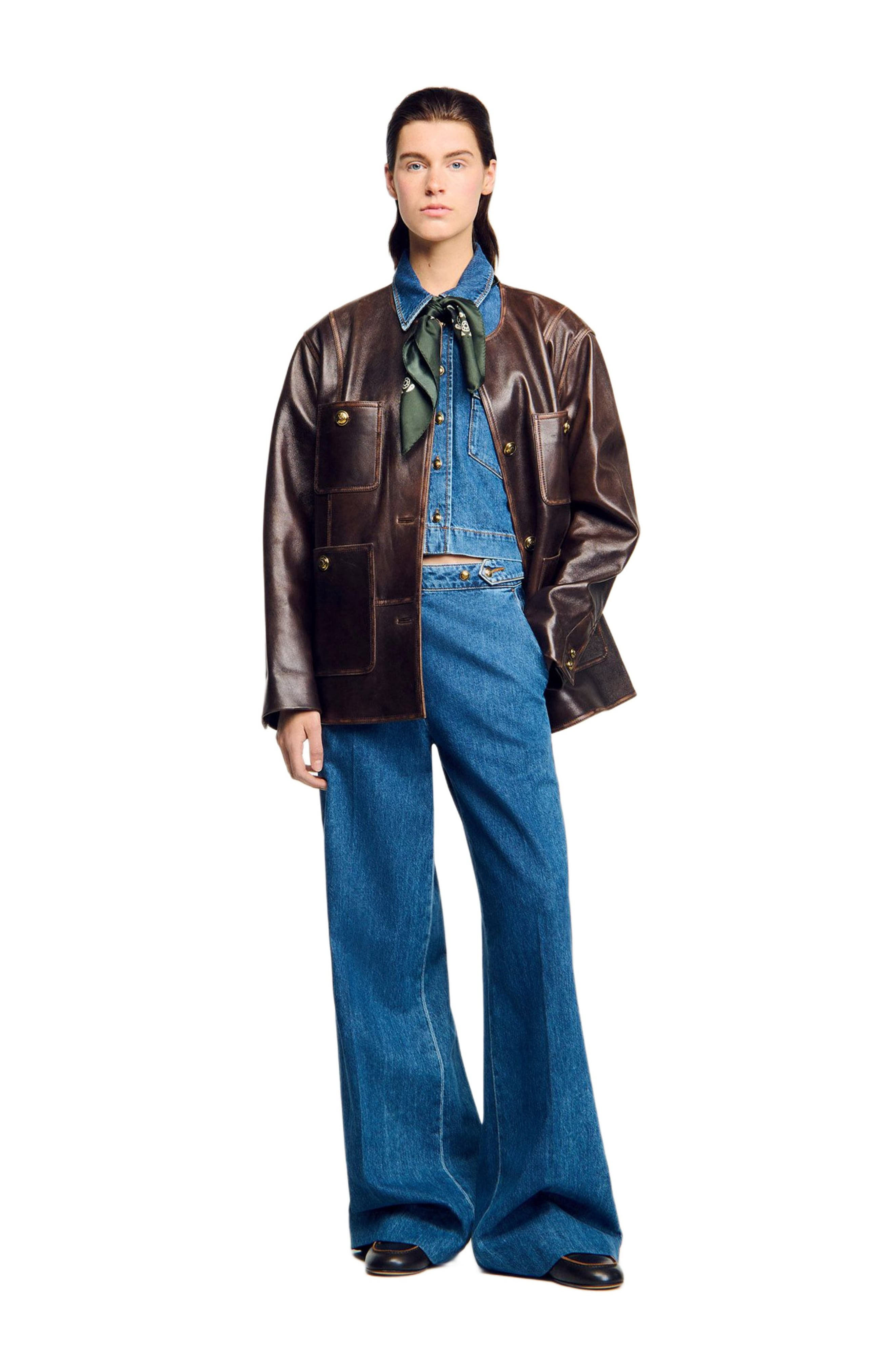 SANDRO Cropped denim shirt in Blue Jean at Nordstrom - 7