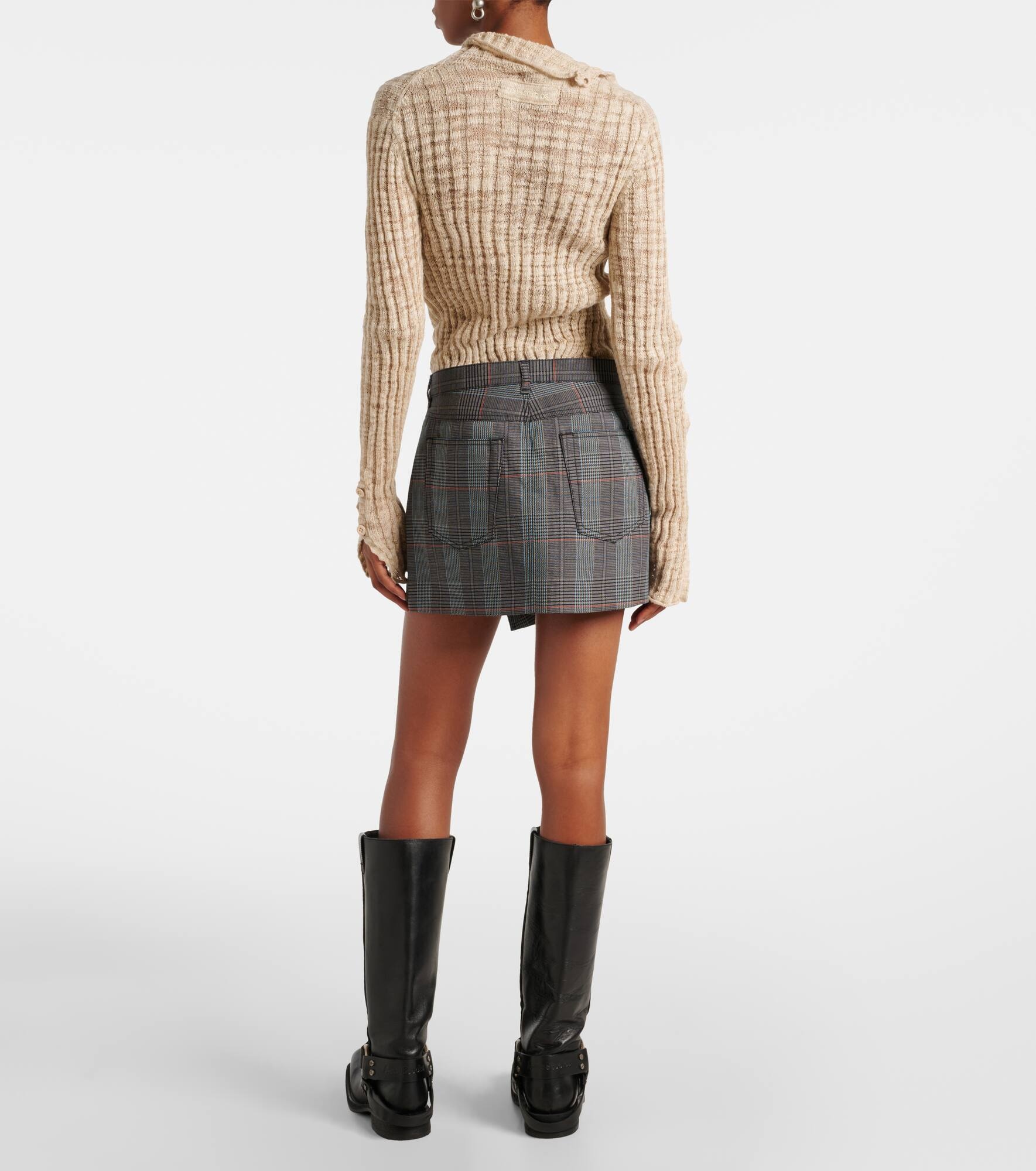 Irinna wool-blend plaid wrap skirt - 3