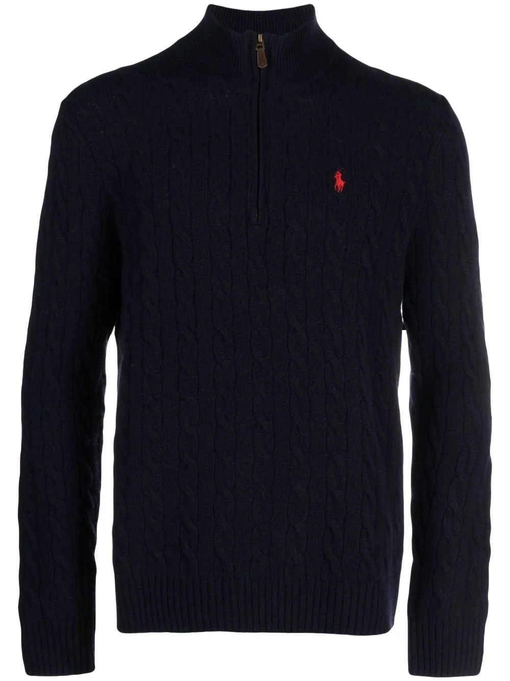 logo-embroidered cable-knit half-zip jumper - 1