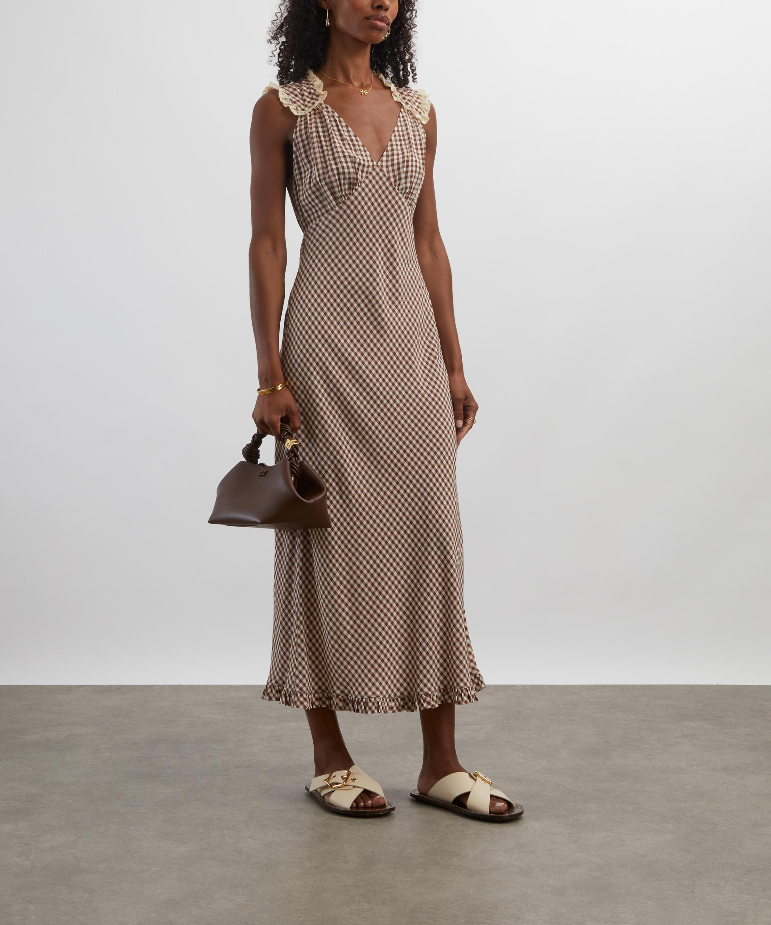 Chessie French Check Brown Midi Dress - 2