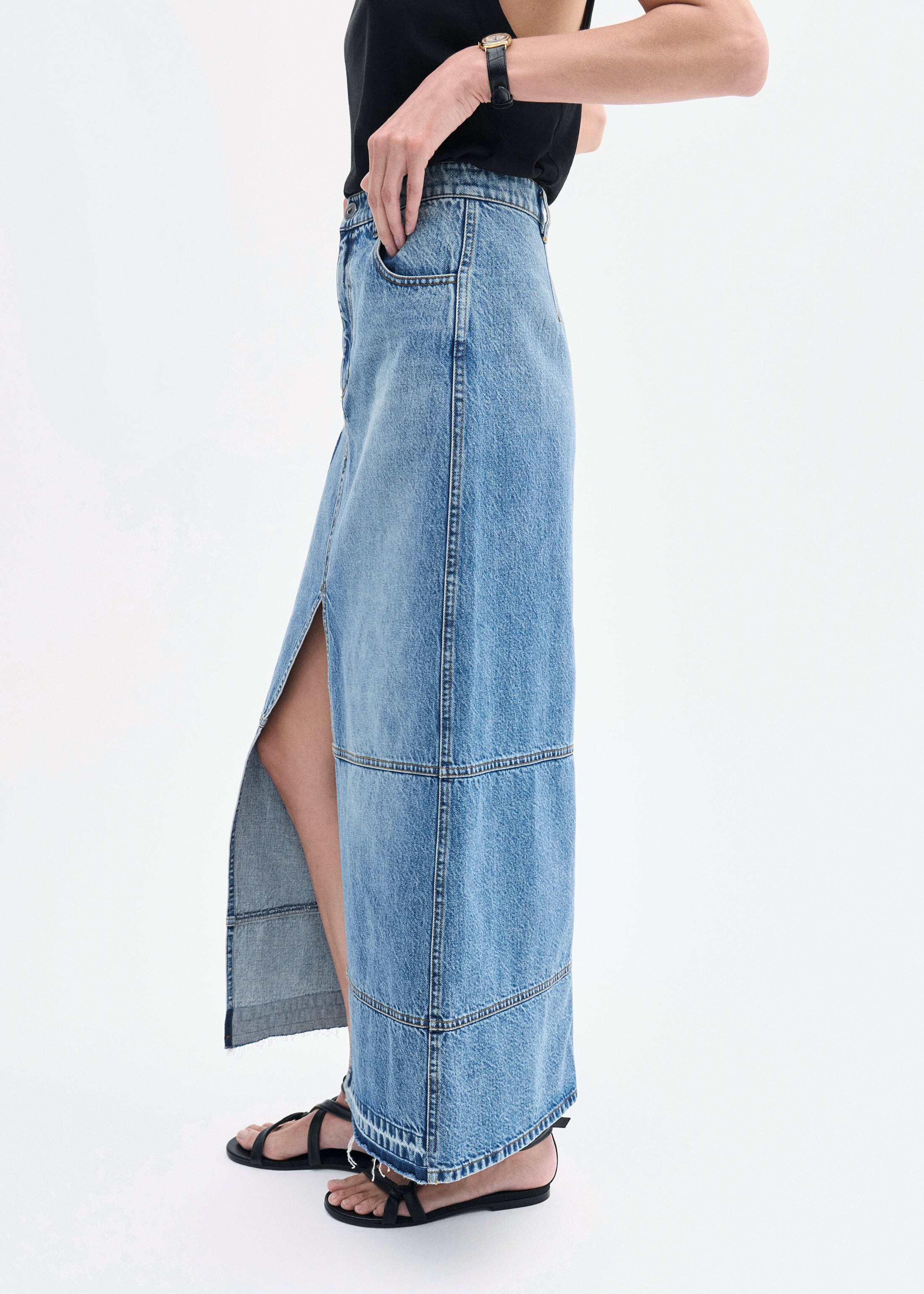 Patchwork Maxi Skirt in Denim - 3