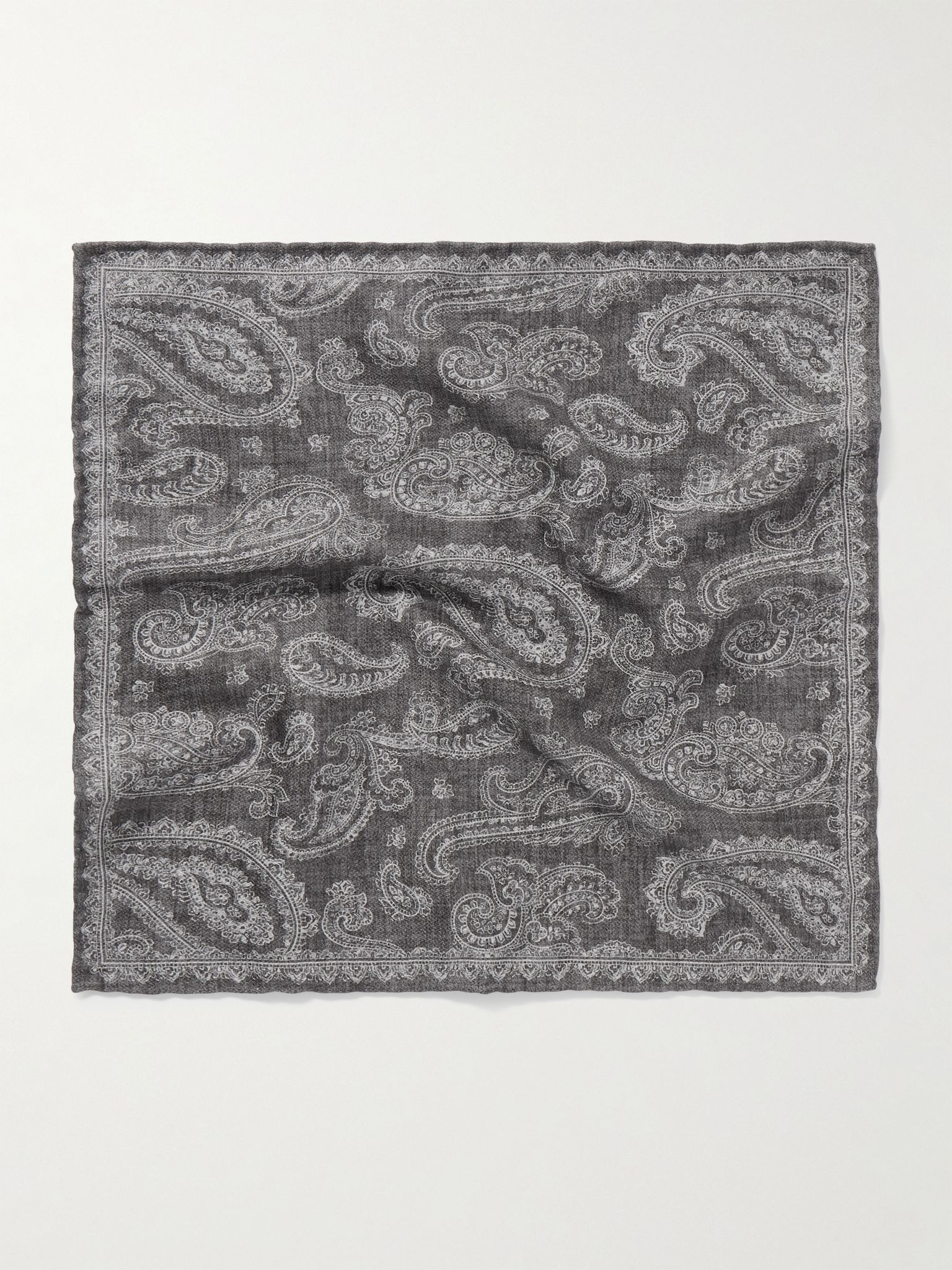 Paisley-Print Silk Pocket Square Gray - 2
