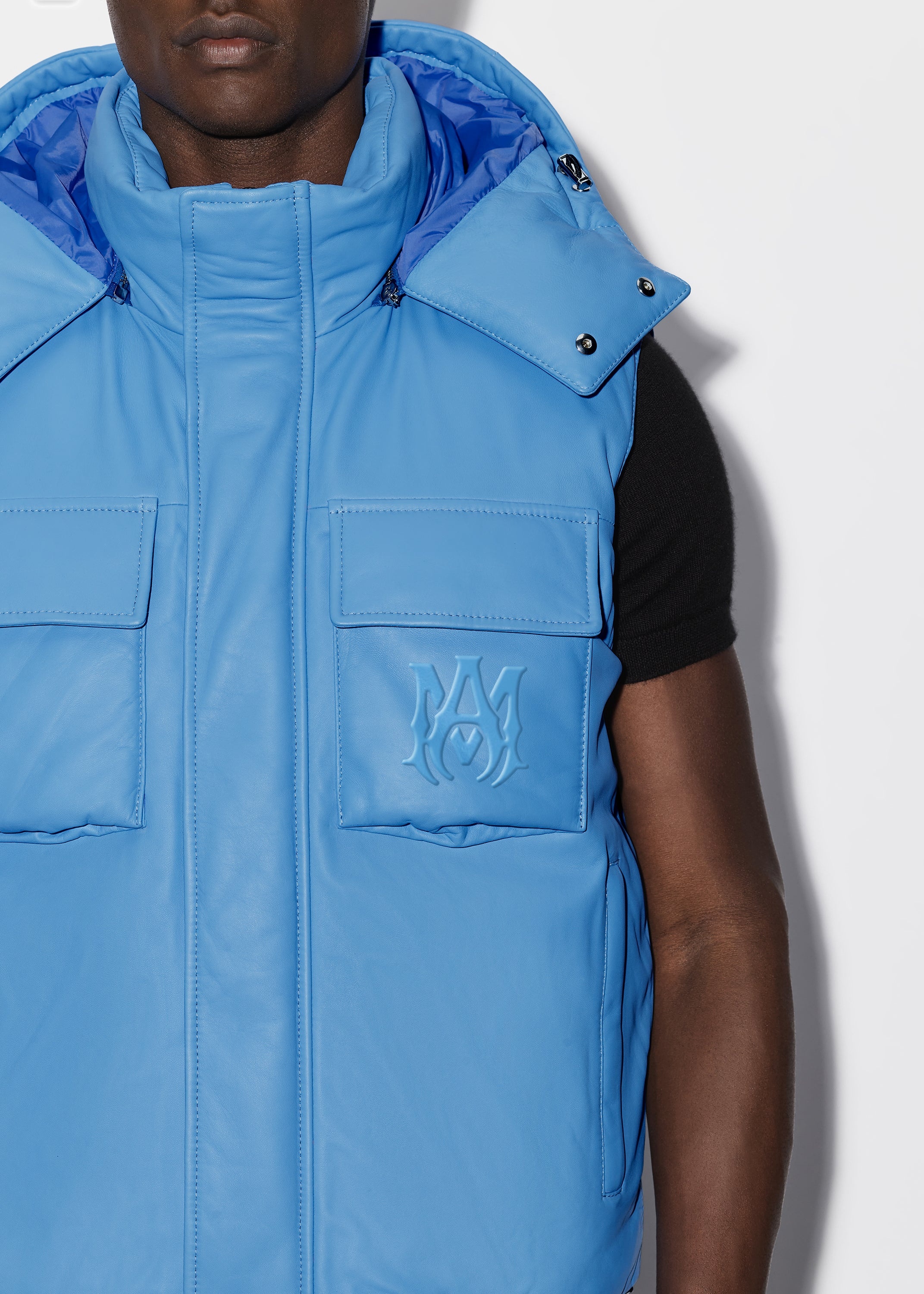 HOODED LEATHER DOWN GILET - 6