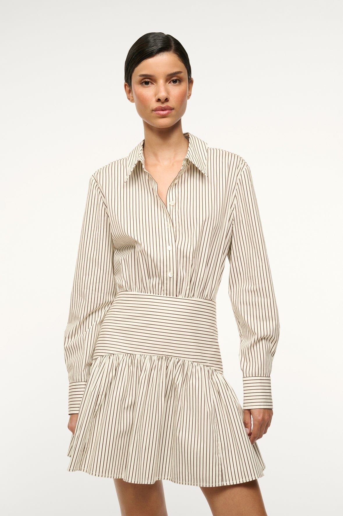 STAUD ROCCO MINI DRESS IVORY DARK OAK MICRO STRIPE - 4