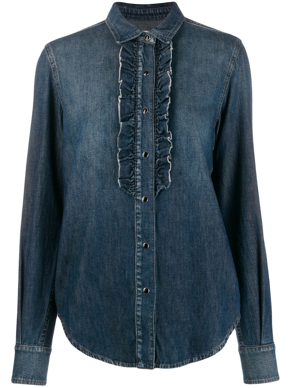 ruffled front denim shirt - 1