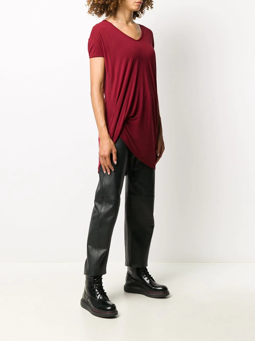 short sleeve draped detail T-shirt - 3