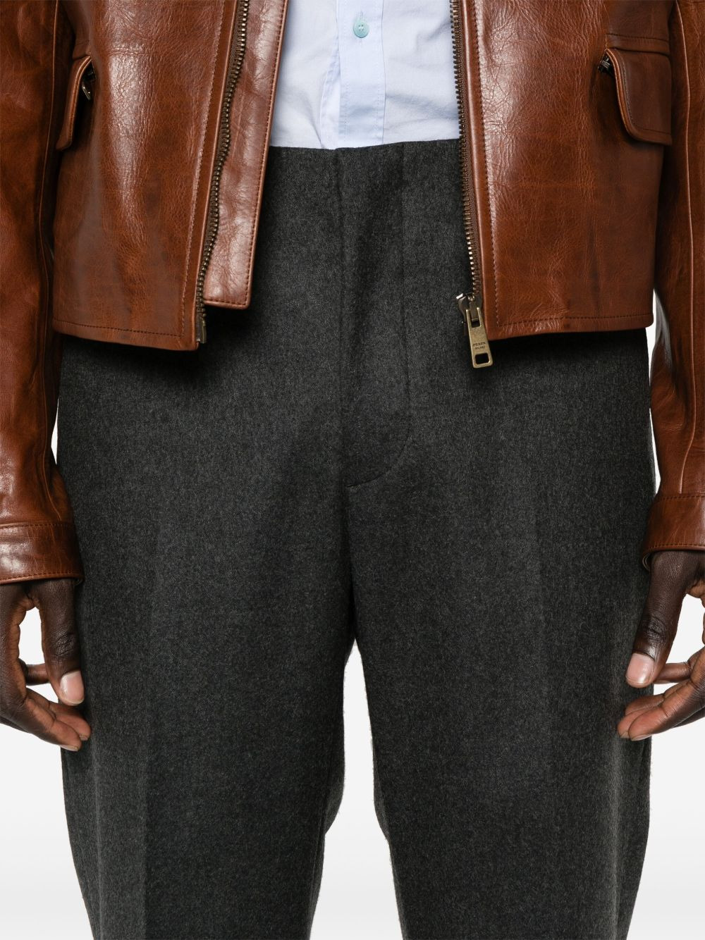 flannel wool straight-leg trousers - 5