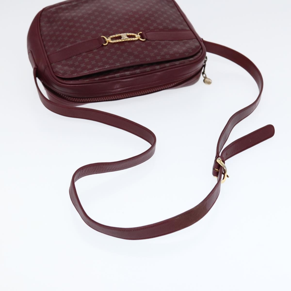 CELINE Macadam Canvas Shoulder Bag Red Gold - 7