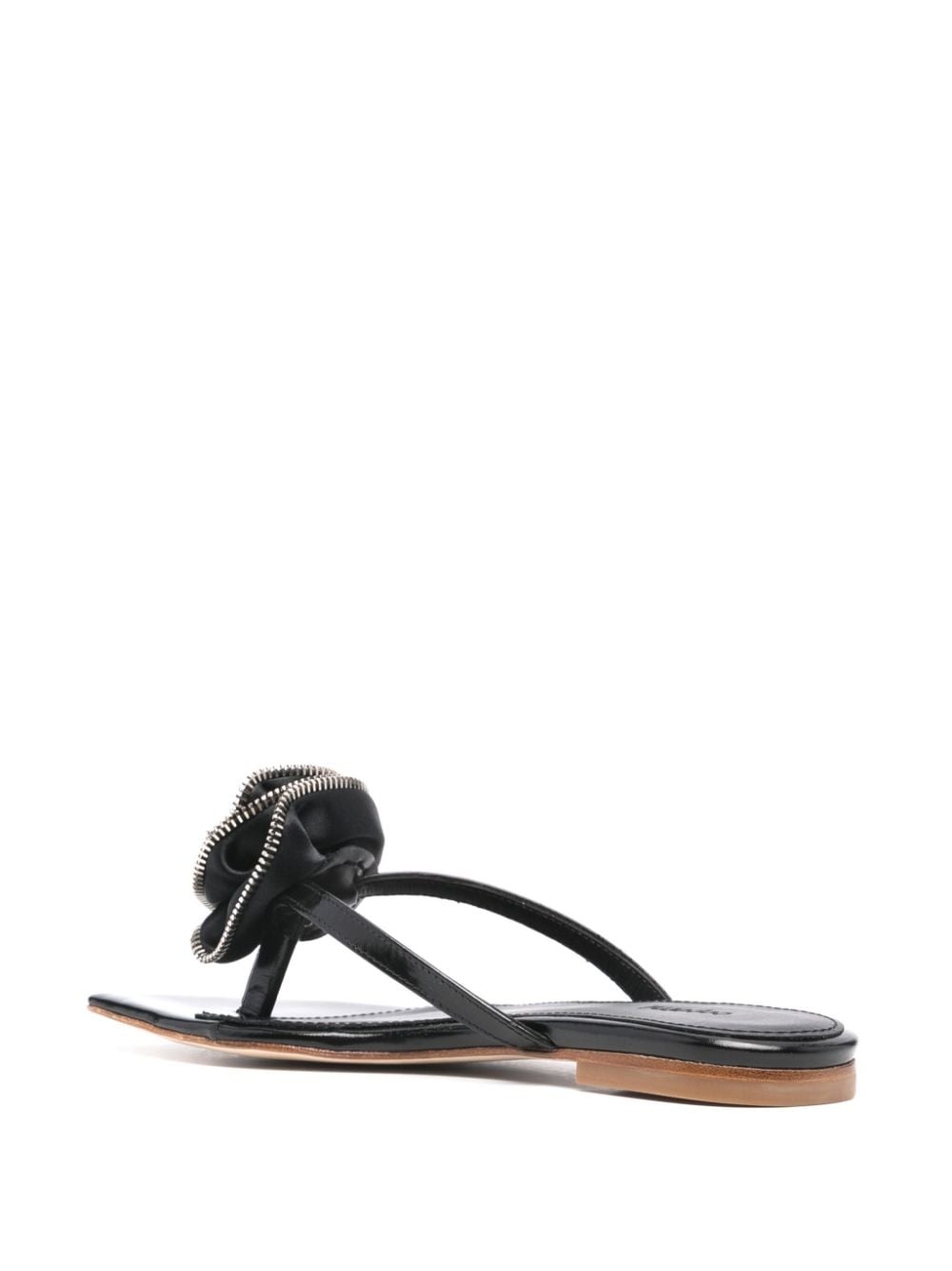 rose-appliquÃ© leather flip flops - 3