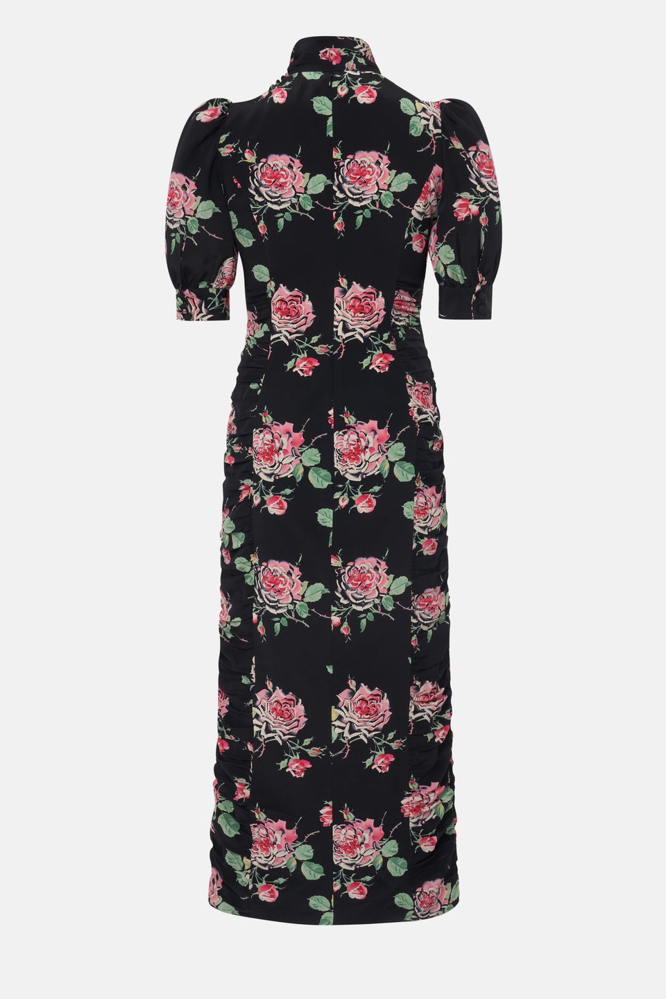 ROSE PRINT SILK DRAPED DRESS WITH BOW - 2