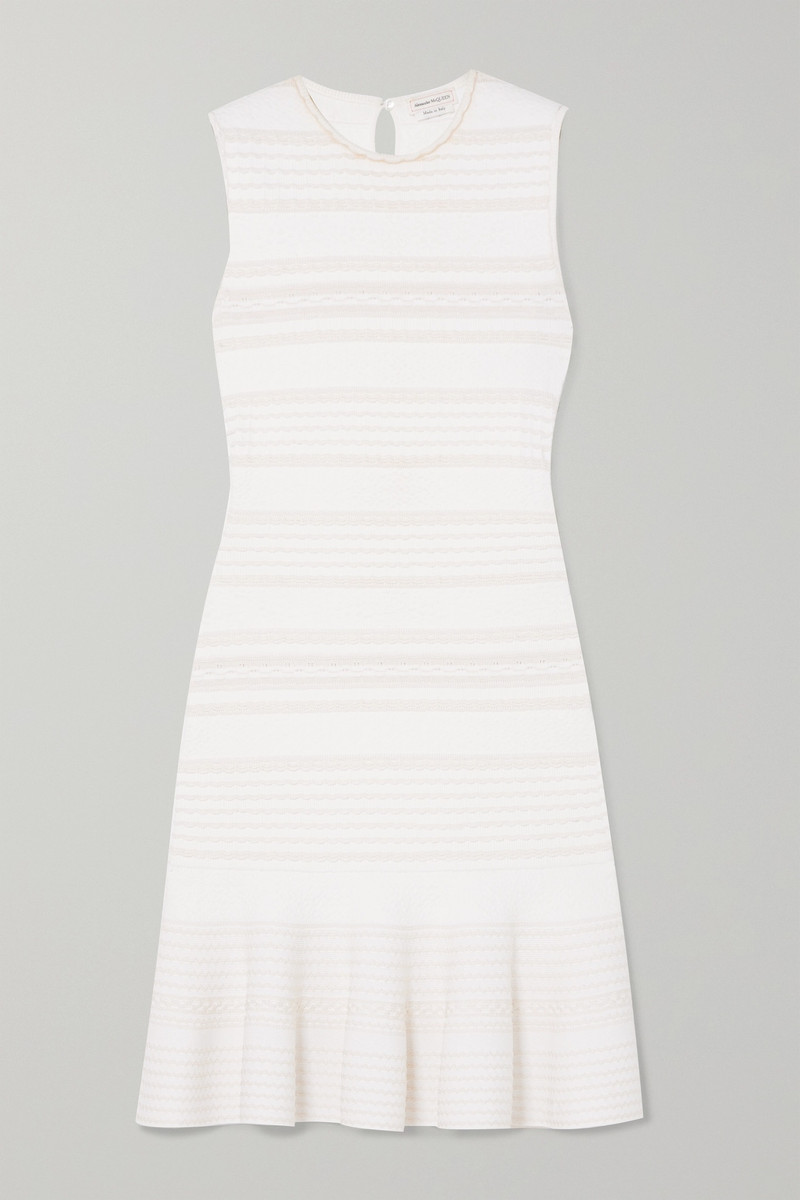 Ruffled cable-knit wool-blend mini dress 1