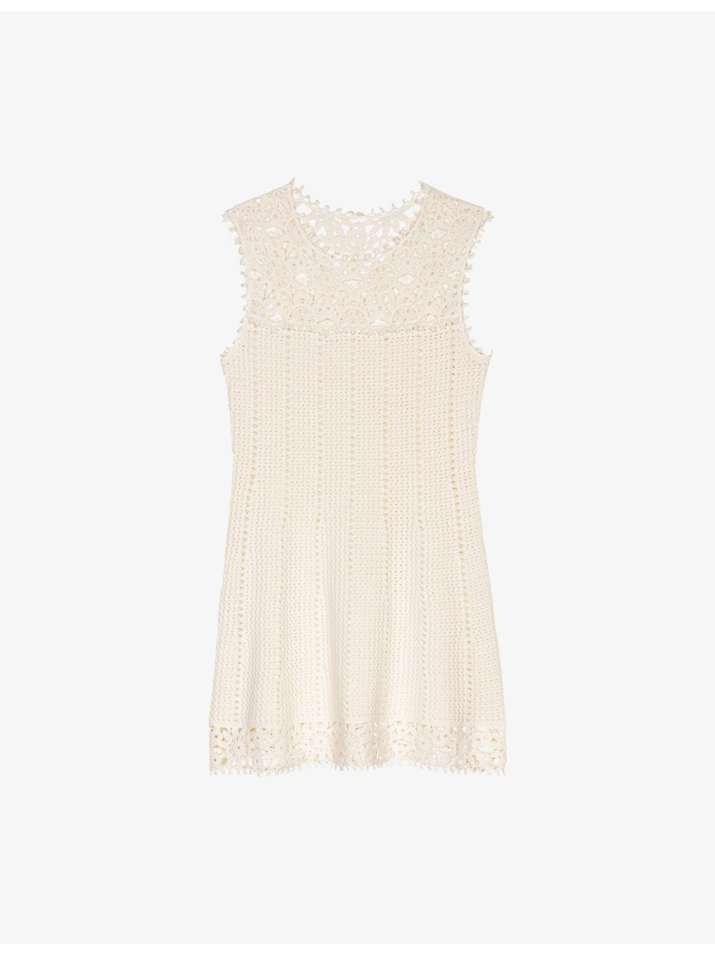 Sleeveless Floral-Pattern Crochet-Knit Mini Dress - 1