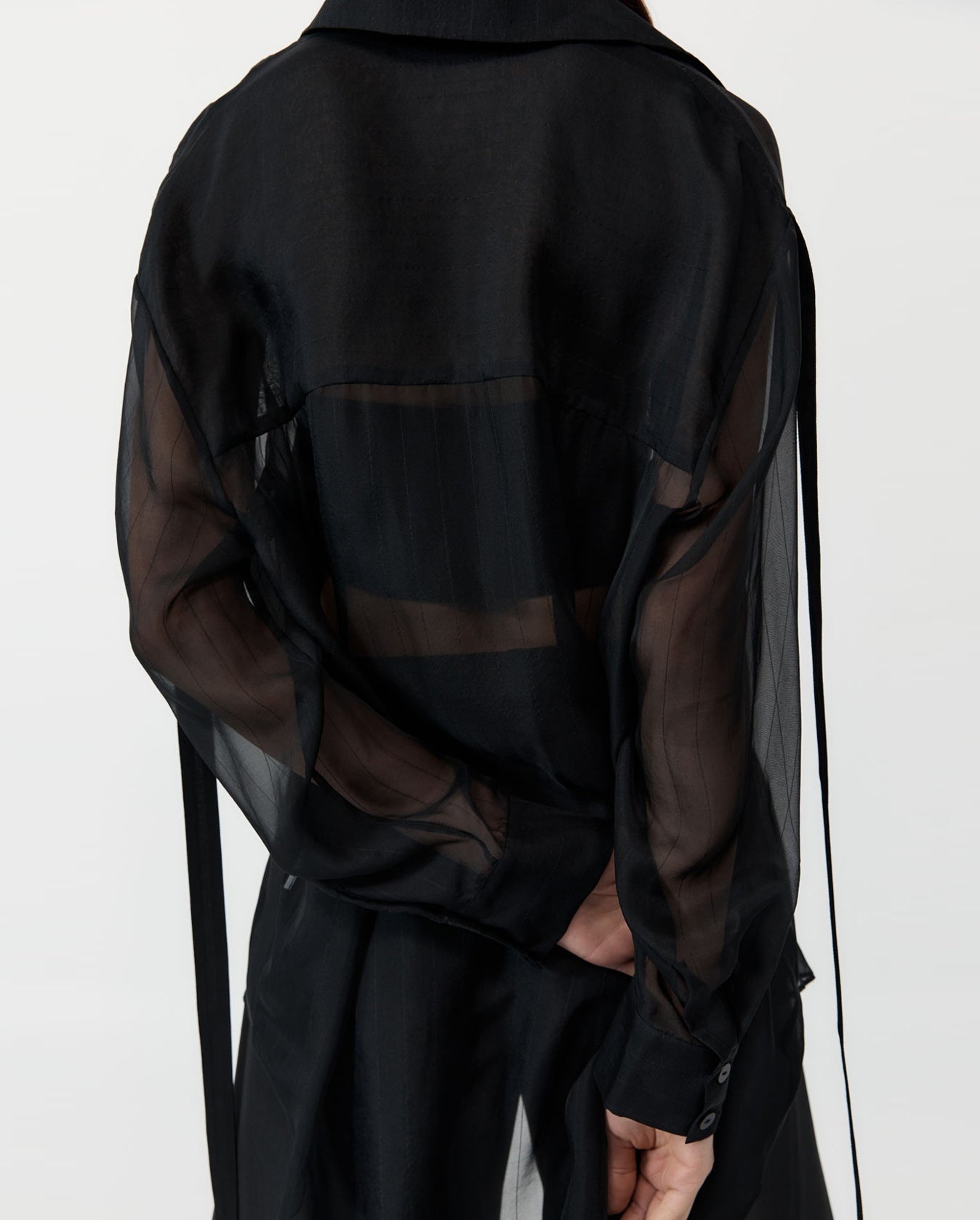Pinstripe Silk Shirt - Black - 6