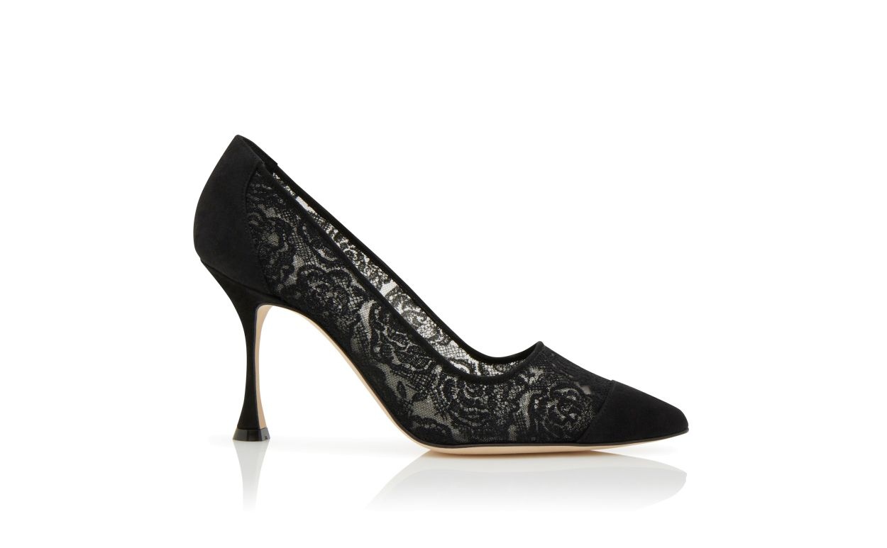 Black Lace Pointed Toe Pumps - 1