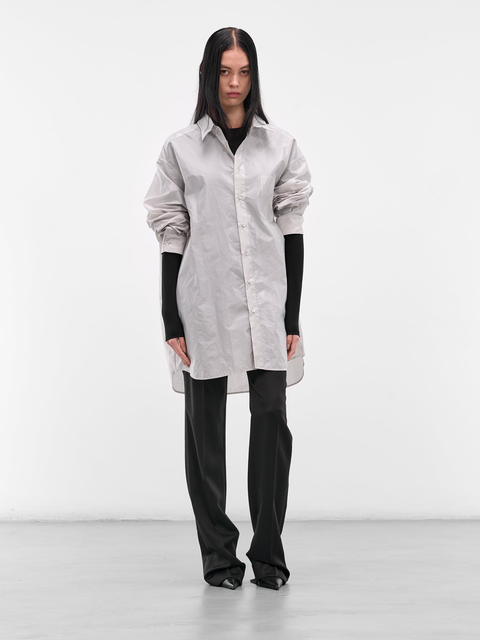 Gray Oversized Button-Up Shirt - 6