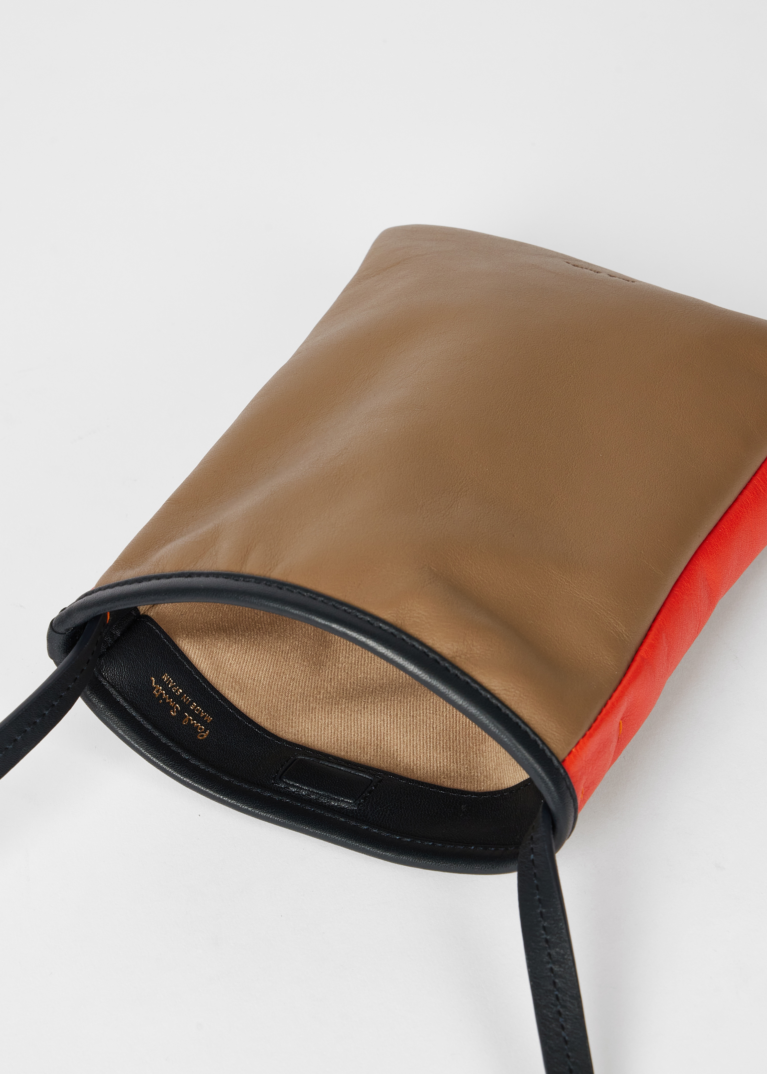 Taupe Colour-Block Leather Pouch Bag - 6