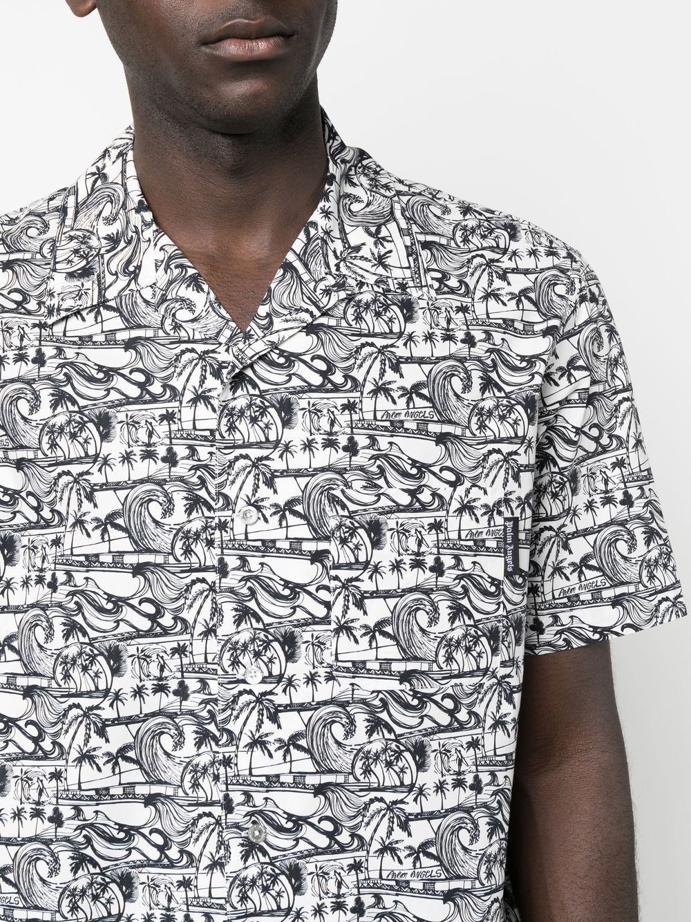 waves-print bowling shirt - 5