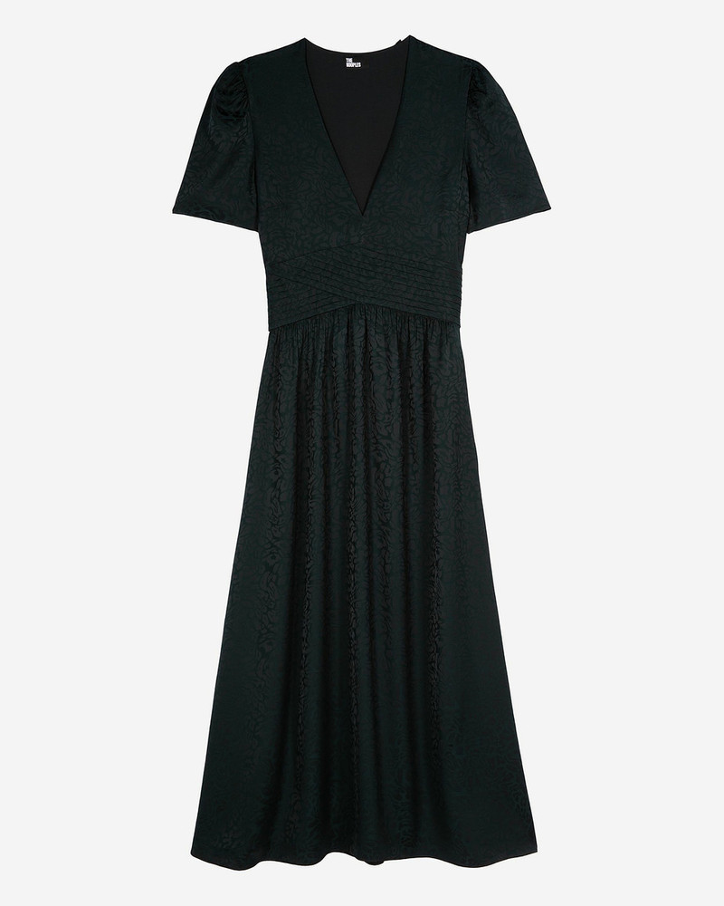 DARK GREEN LEOPARD JACQUARD MAXI DRESS 1