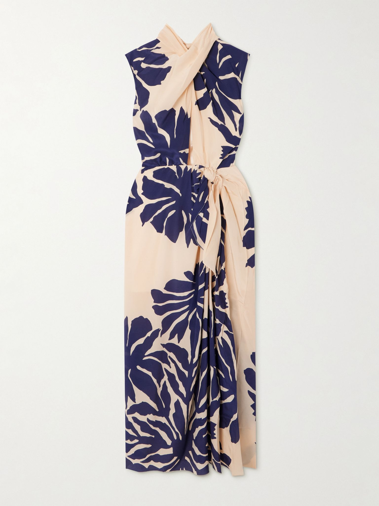 City Wonders tie-front cutout draped printed silk crepe de chine midi dress Ivory - 1