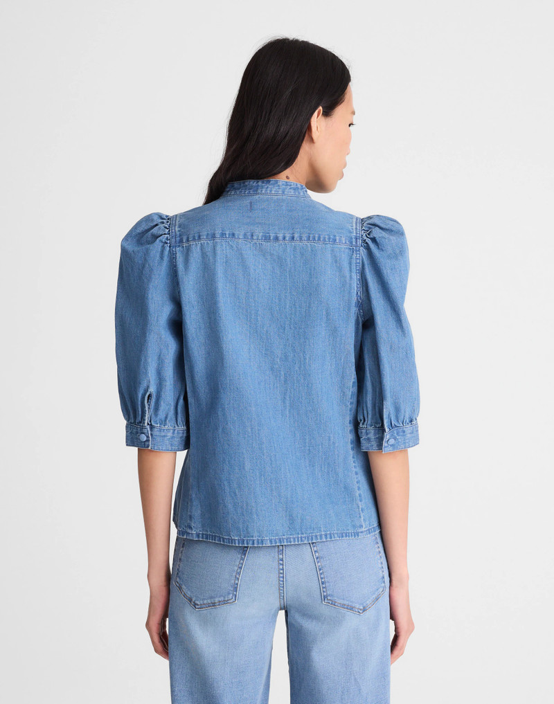 Madewell Denim Puff-Sleeve Band-Collar Shirt outlook