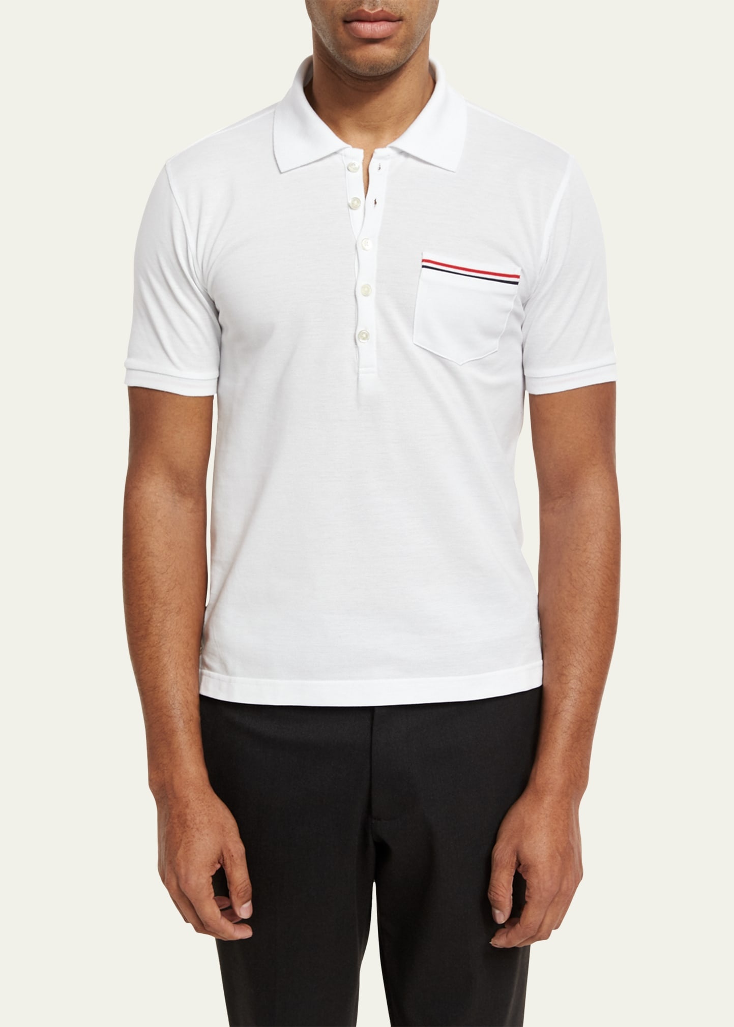 Heather Polo Shirt with Striped Pocket - 2