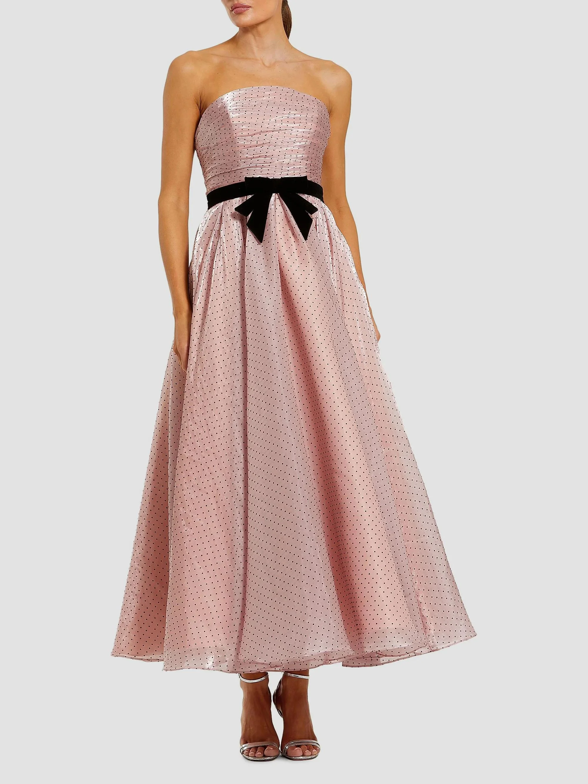 Women's Polka Dot Strapless Organza Maxi Dress - Rose Pink - 1