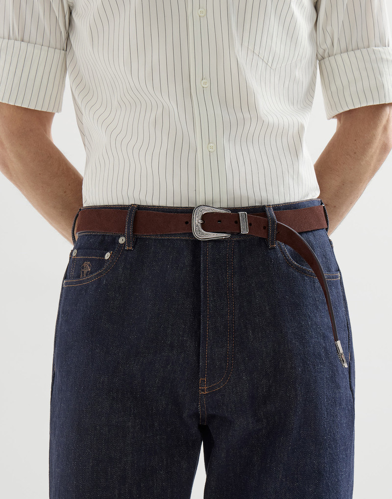 Brunello Cucinelli Reversed leather belt with tip outlook