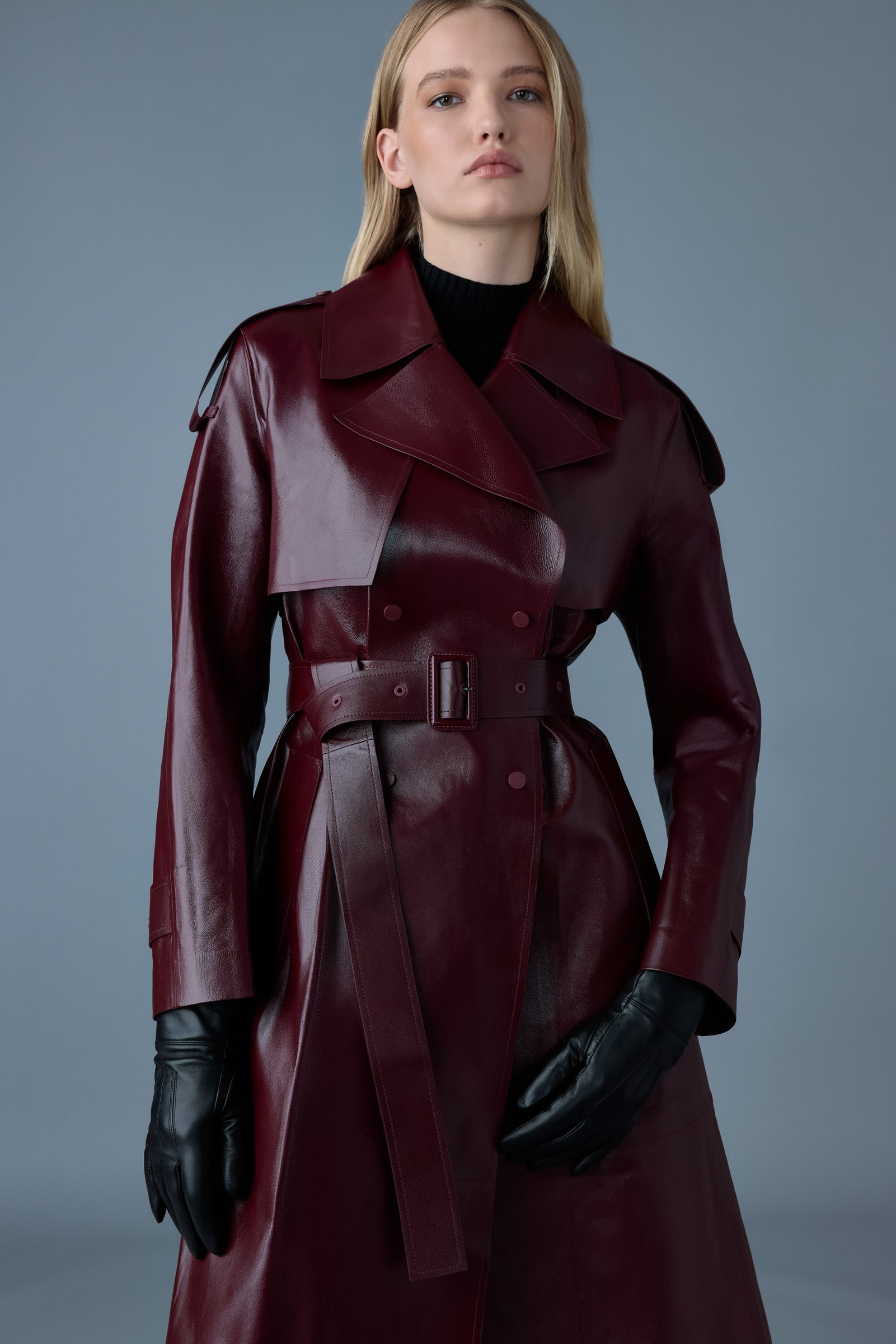CARMELA Leather Trench with Belt - 5