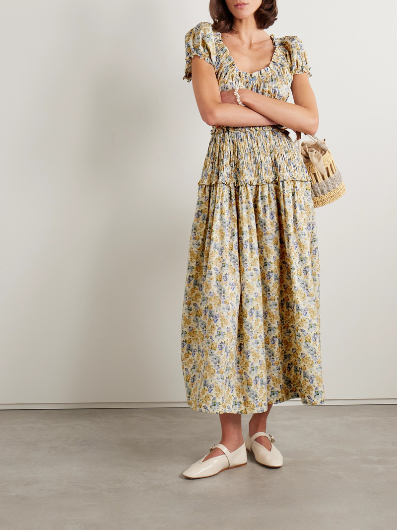 DÔEN Leanne Shirred Floral-print Cotton-voile Midi Dress outlook