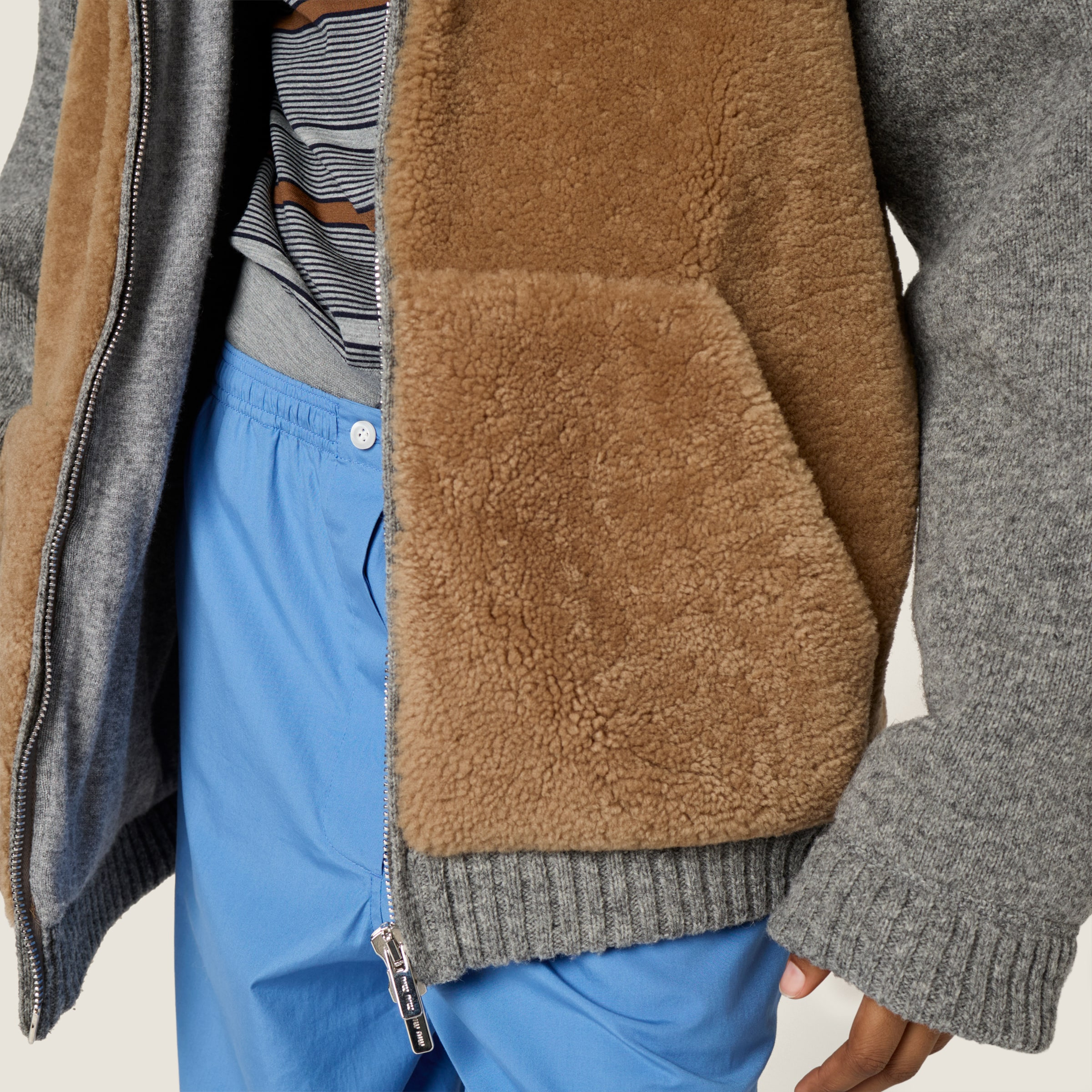 Wool, cashmere and shearling zipper blouson jacket - 4