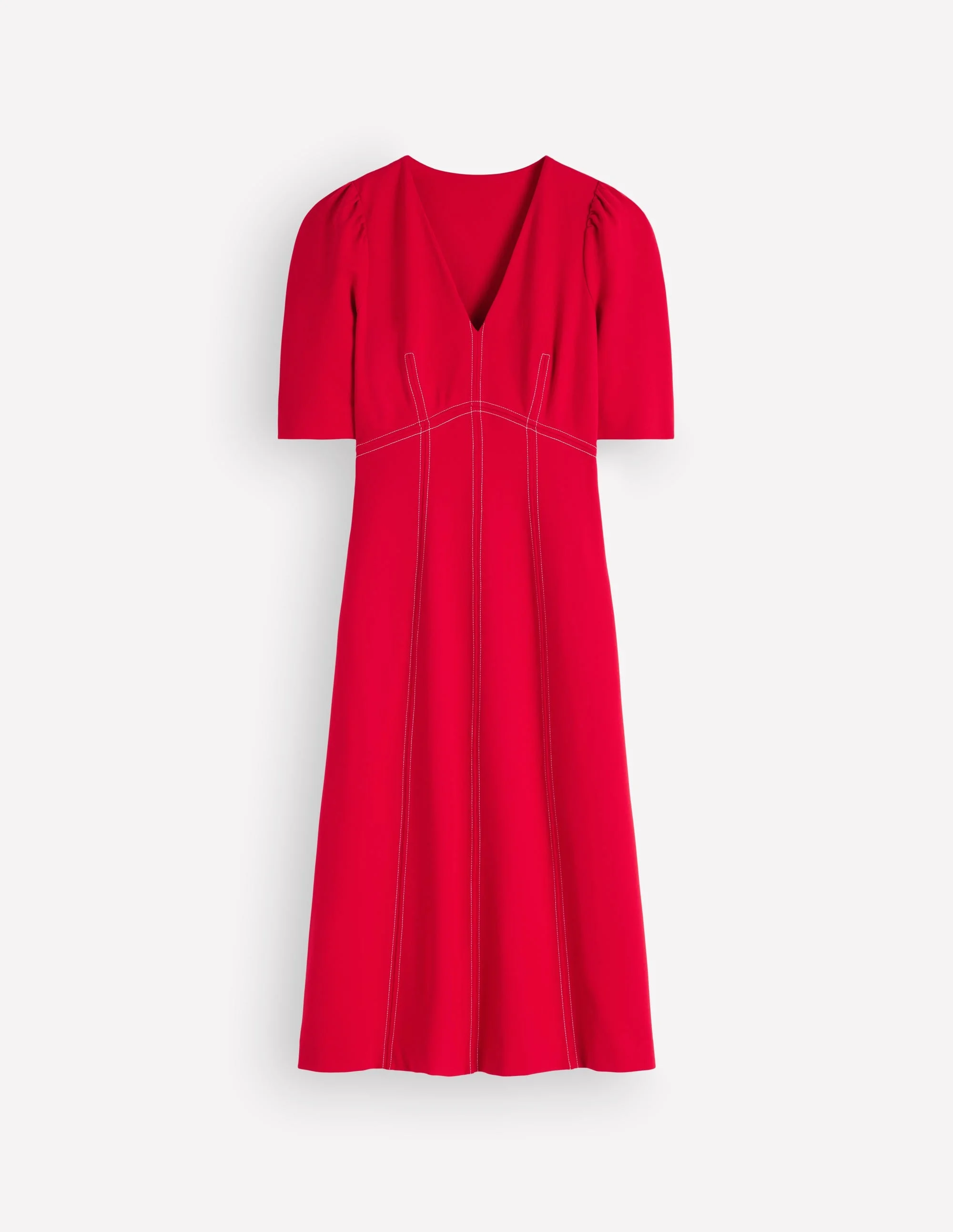 Puff Sleeve Ponte Midi Dress-Merida Red - 1