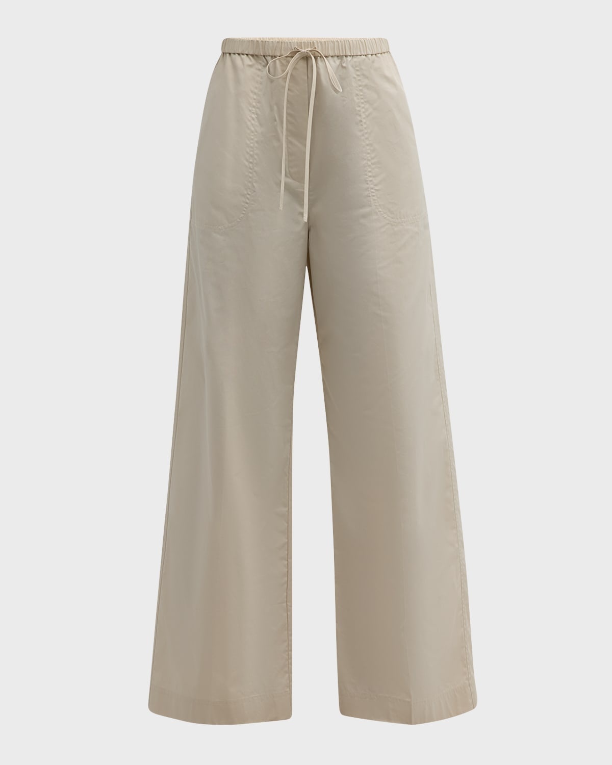 High-Rise Wide-Leg Cotton Drawstring Trousers - 1