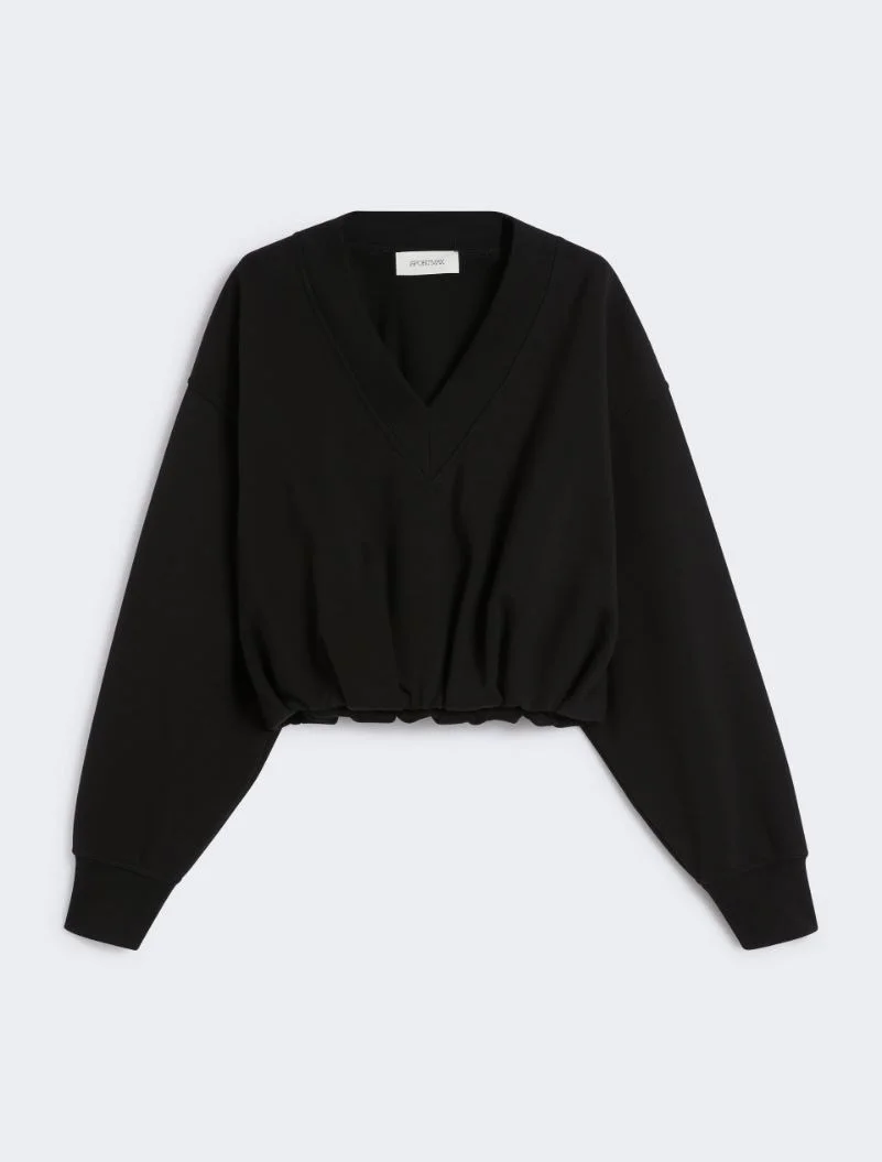 V-neck crop sweatshirt - BLACK - 1