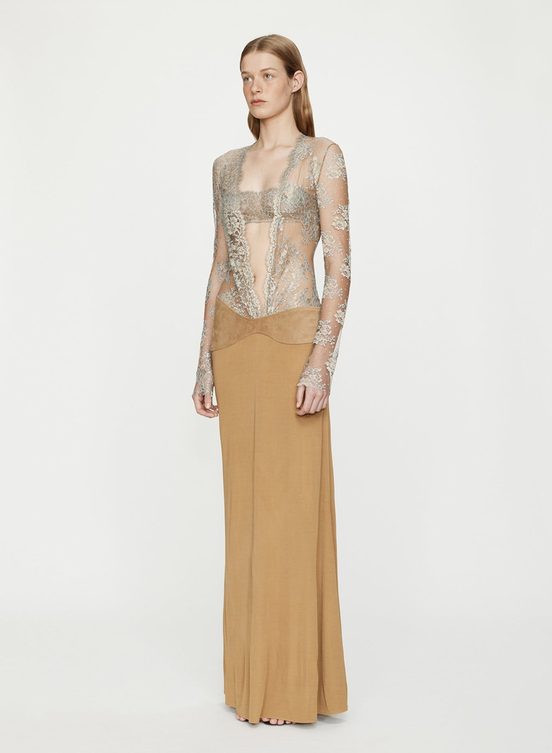 CHRISTOPHER ESBER Sèpienne Lace Suede Belted Jersey Gown outlook