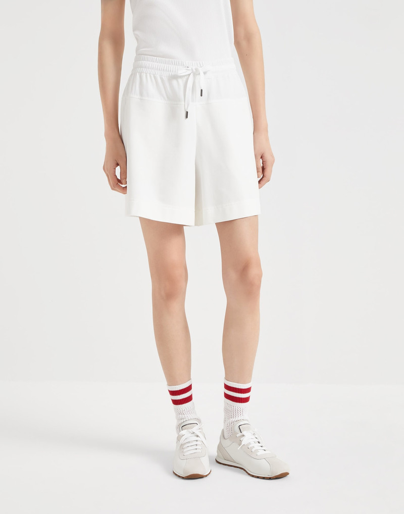 Stretch cotton lightweight French terry paneled track shorts - 1
