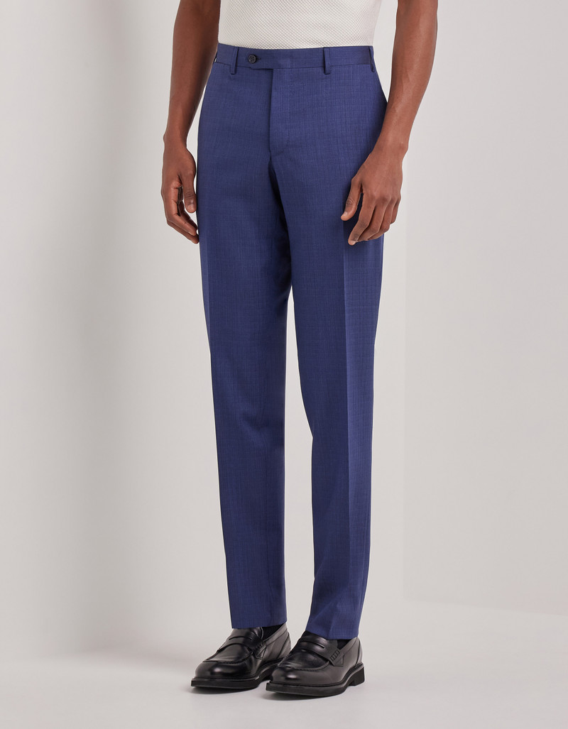 BLUE WOOL REGULAR-FIT PANTS WITH MICRO-DESIGN 3