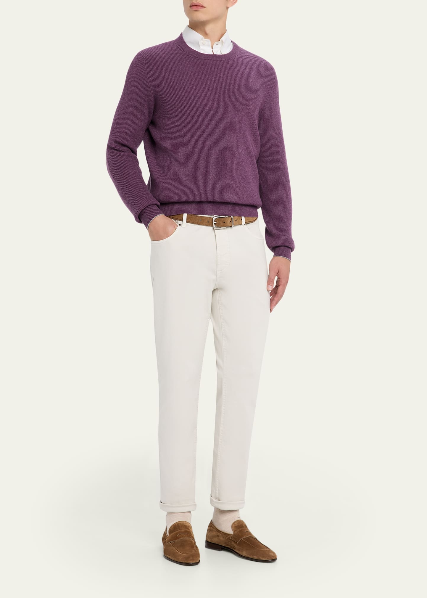 Men's Cashmere English Rib Crewneck Sweater - 2