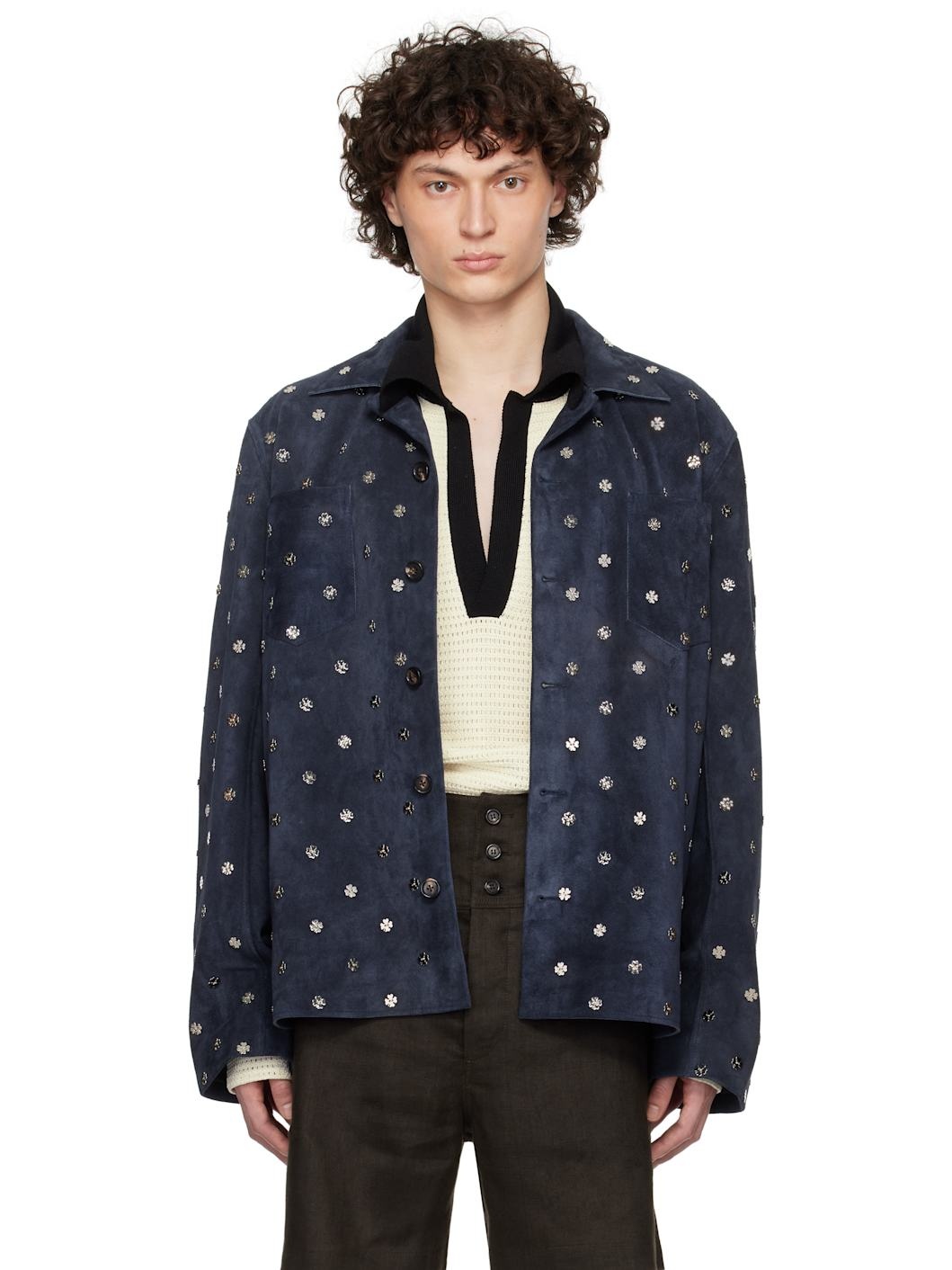 Navy Clover Suede Work Shirt - 1