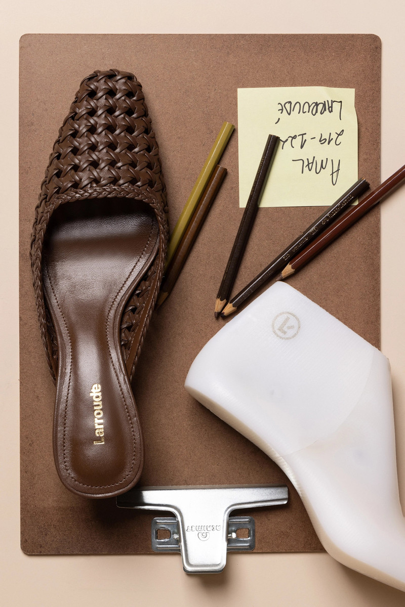 Larroudé Amal Macrame Mule In Burnt Umber Leather outlook