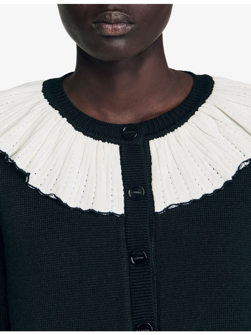 Contrast-Collar Button-Down Knitted Cardigan - 5