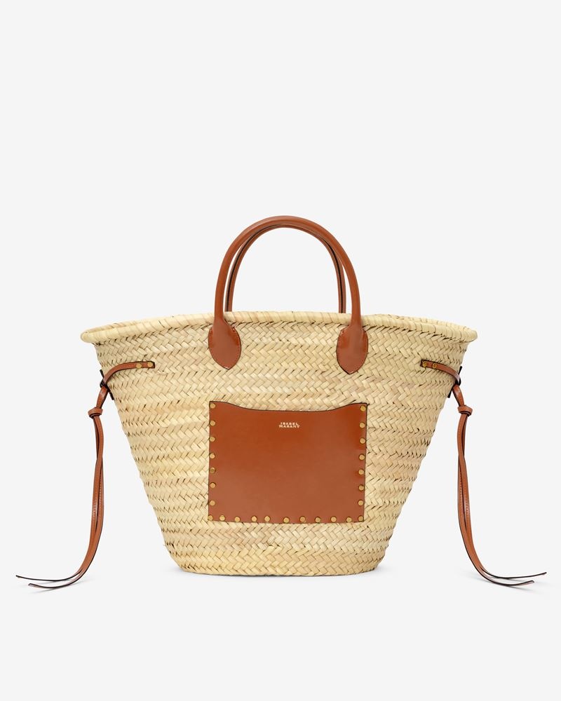 CADIX RAFFIA AND LEATHER BASKET BAG - 1