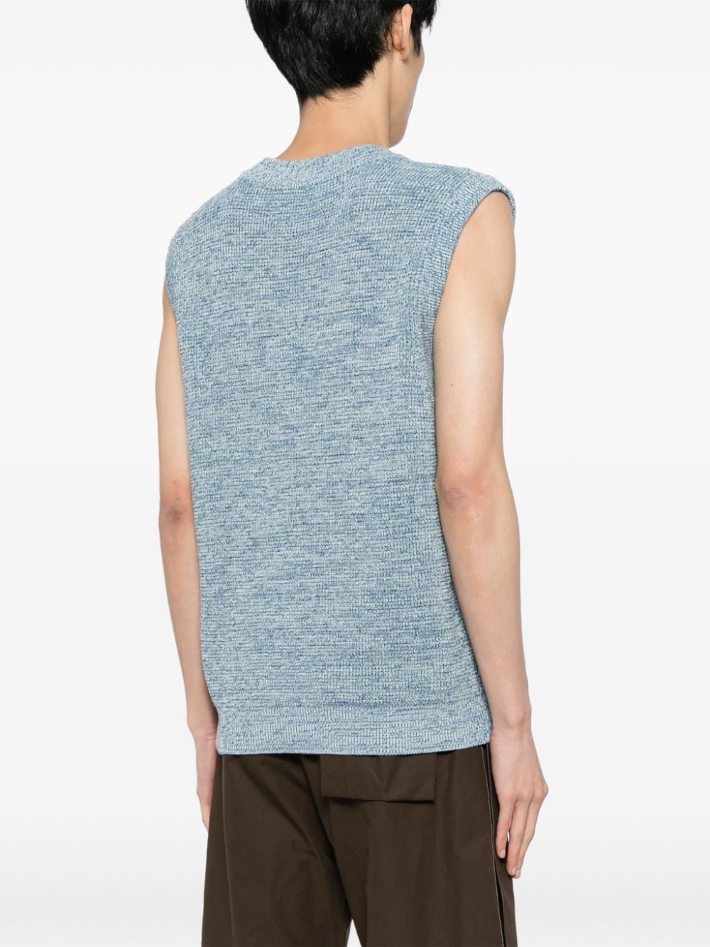 embroidered-logo V-neck cotton vest - 4