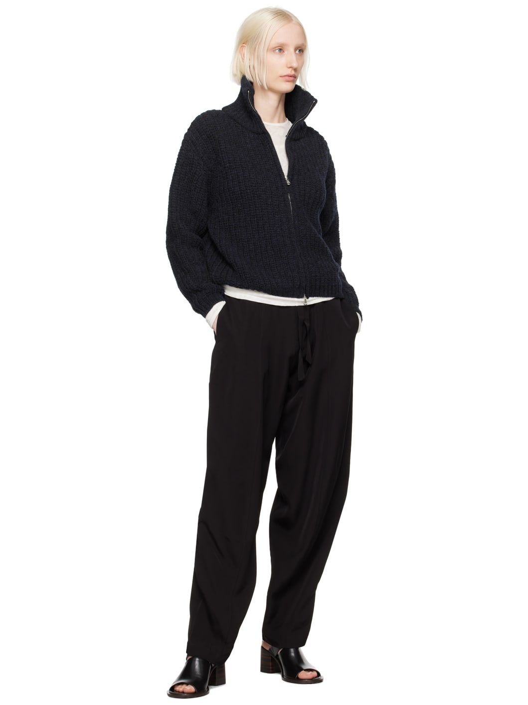 Navy Chunky Heritage Wool Zip Sweater - 4